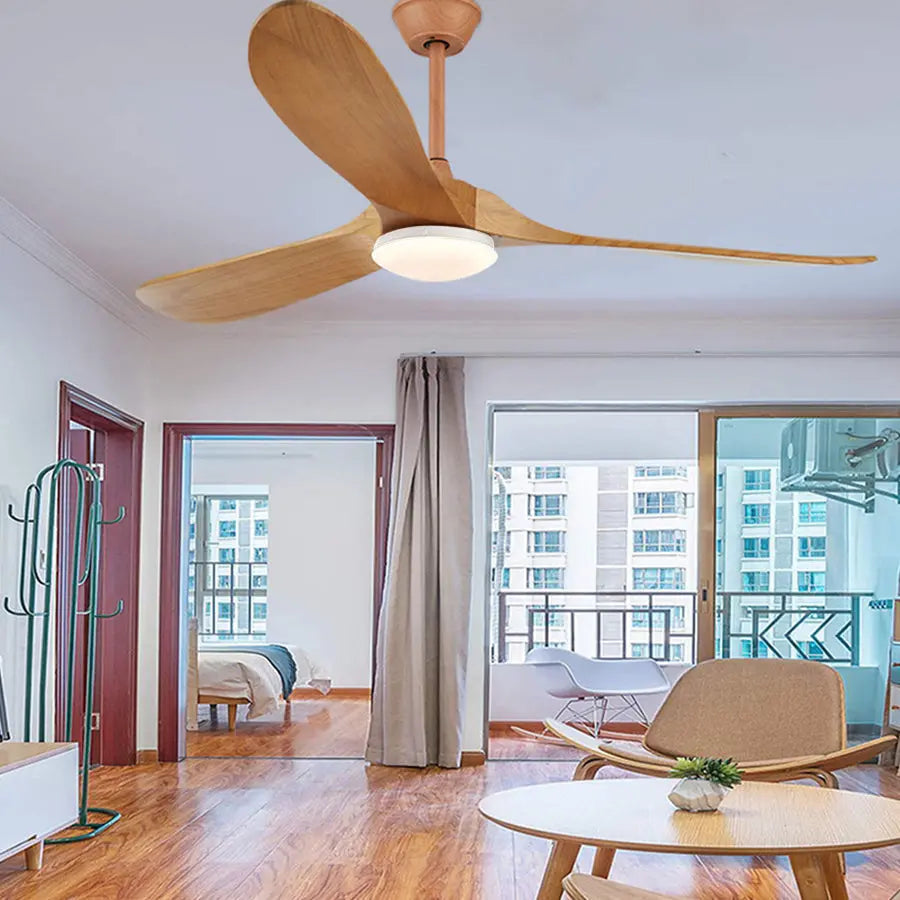 Retro Solid Wood Ceiling Fan with Lights - Silent Dimming and Frequency Conversion Luxe