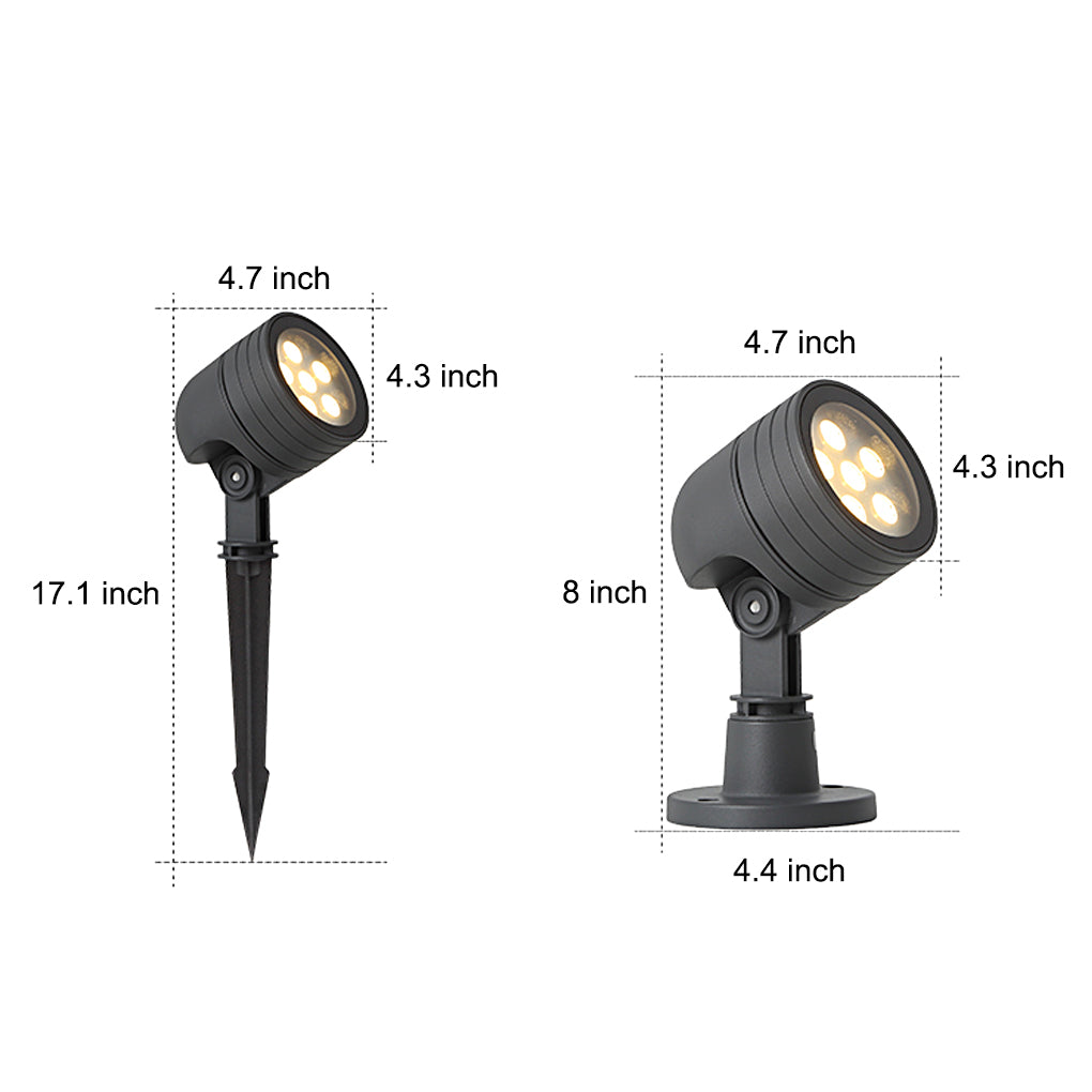 LED Outdoor Landscape Spotlight — Aluminum & Glass, IP65 Waterproof, 6W 3000K, Adjustable Head, Hardwired