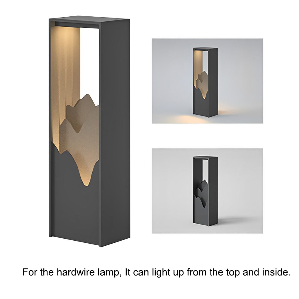 Mountain Scenery Outdoor Bollard Path Light — Stainless Steel & PC, LED 3000K, IP54, Hardwired or Solar, 26"/71"/110"