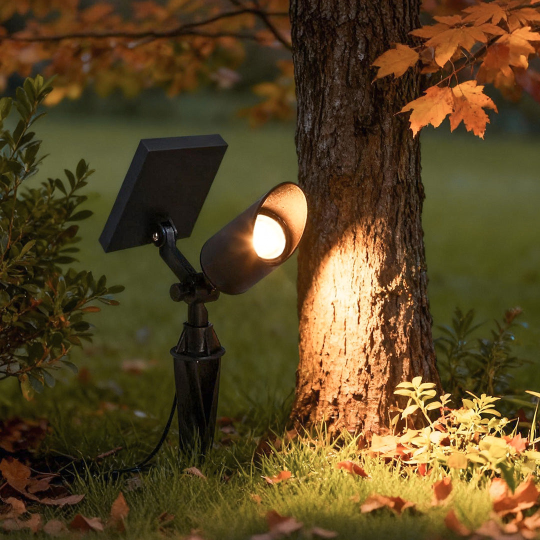 Solar & Hardwired Outdoor Landscape Spotlight — Aluminum, IP65 Weatherproof, 3000K Warm White, Adjustable