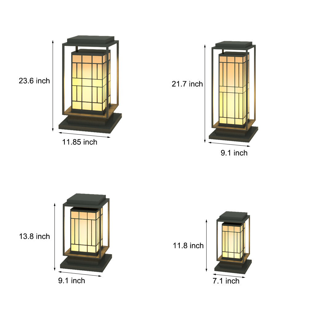 Vintage Asian Lattice Solar / Hardwired Bollard Path Light — Stainless Steel & PC, Warm White LED, IP54