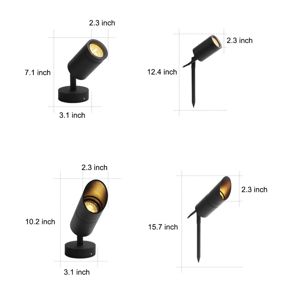 Adjustable LED Landscape Spotlight — Die-Cast Aluminum & Glass, Matte Black, IP54 Weatherproof, Rotatable Head