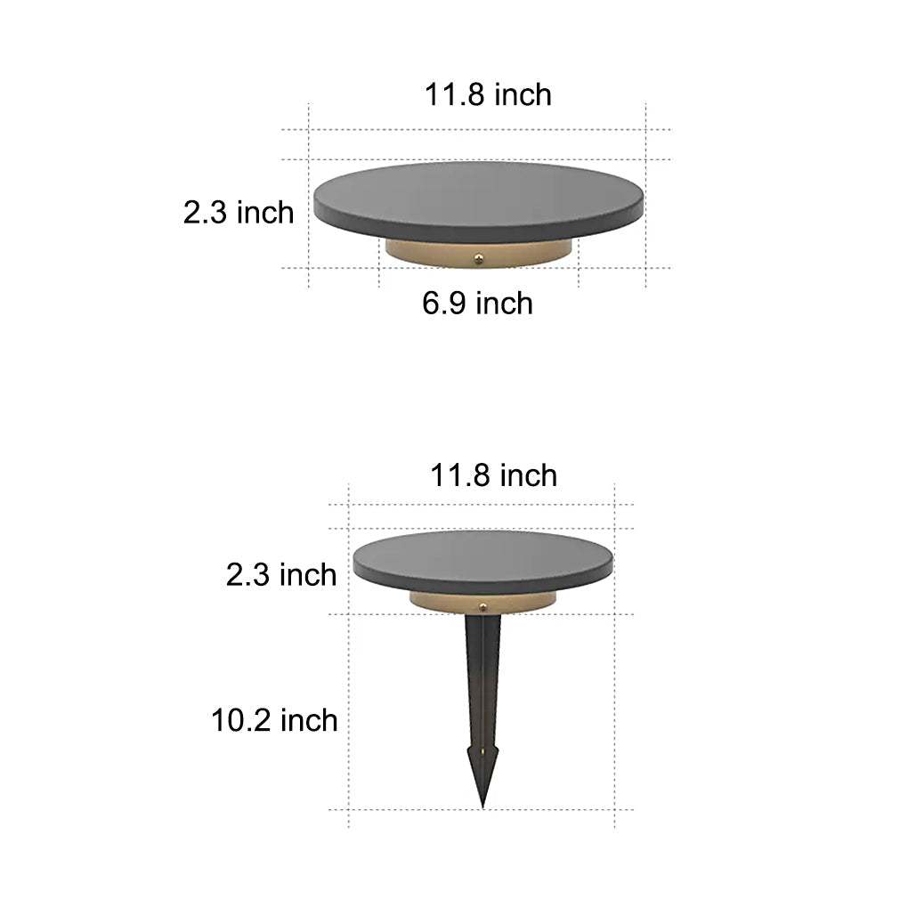 Halo Bottom-Emitting Solar Ground Light — Die-Cast Aluminum & Glass, LED 18W, 3000K, IP65, 11.8" Diameter