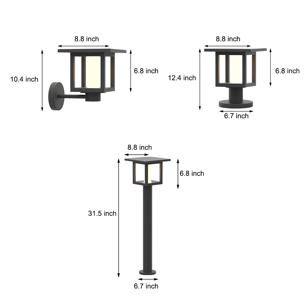 Wide-Top LED Post Light with Rain Shield — Frosted Glass, Sand Gray, Solar / Hardwired, IP54, Warm White 3000K