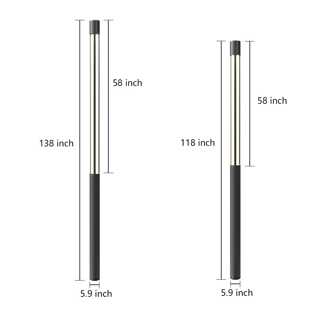 Cylinder Outdoor Bollard Light — Black Die-Cast Aluminum, LED, IP54, 10W–35W, 3000K, 31"–157" Heights
