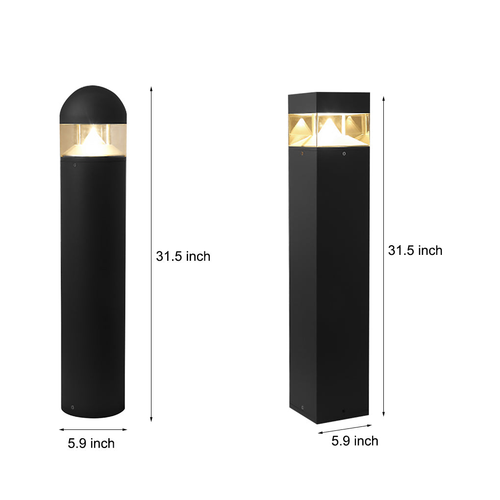 Minimalist Outdoor LED Bollard Light — Aluminum and Glass, 12W COB, IP54 Weatherproof, Round or Square