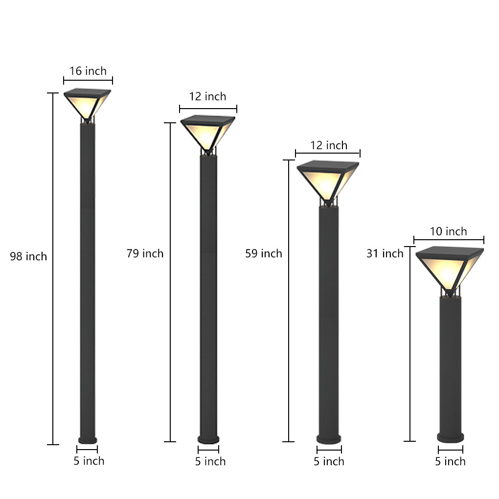 Industrial Outdoor Solar Lamp Post — Stainless Steel & PC, LED 3000K, IP54, 31"–98" Heights