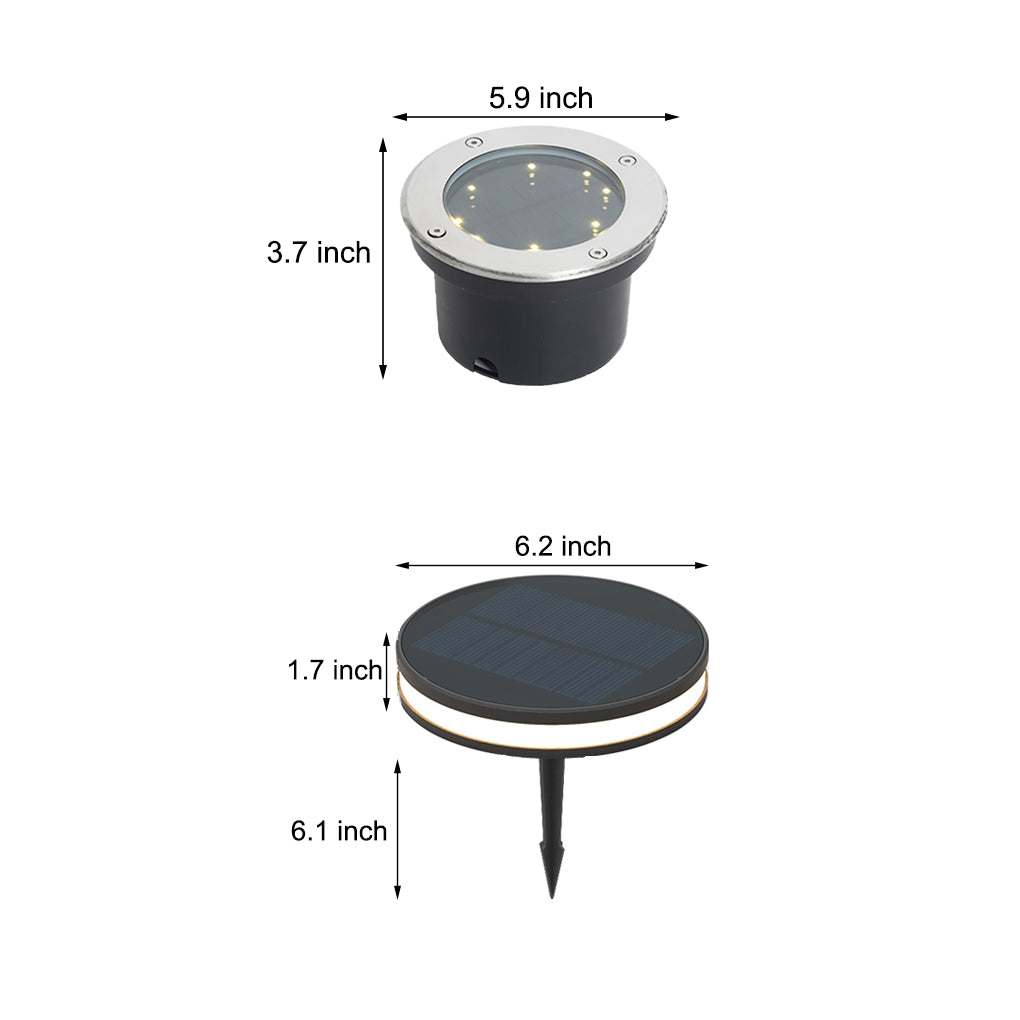 Solar LED Ground Dish Step & Deck Light — Aluminum Alloy and Glass, Top and Side Emitting, IP65 Weatherproof, Black