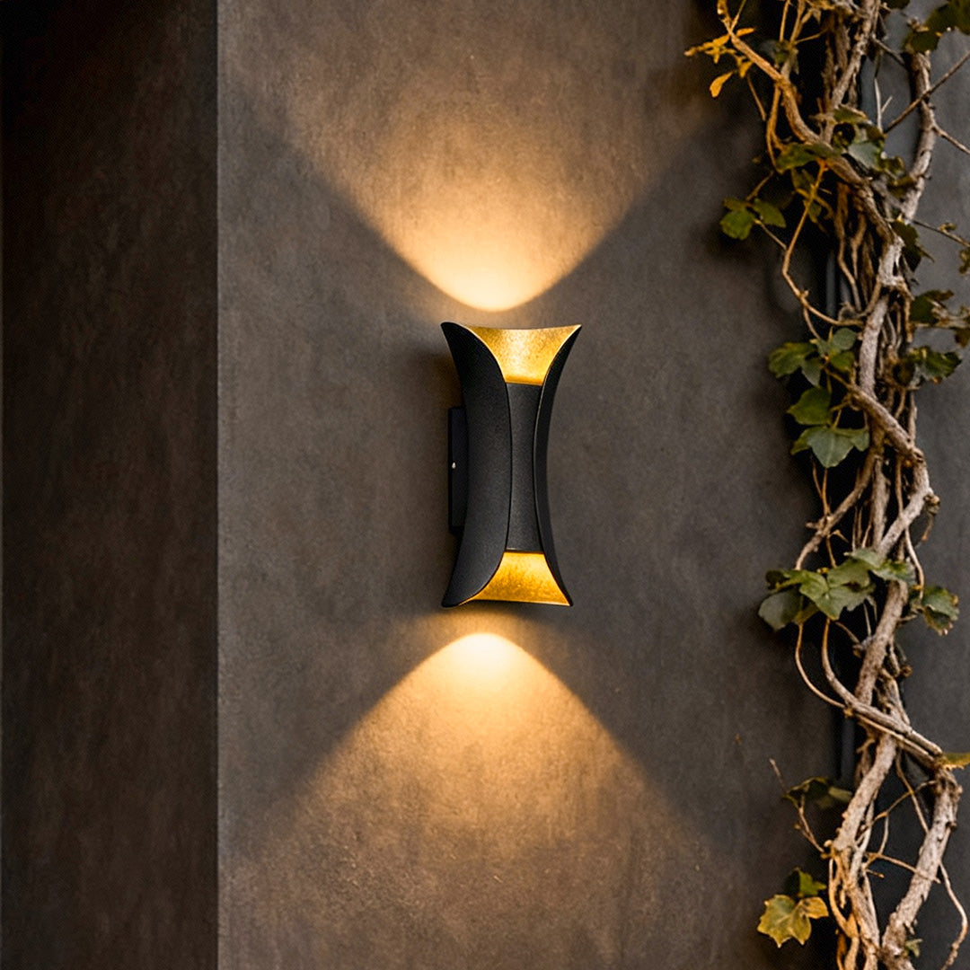 modern waterproof outdoor wall lights with curved led up and down lighting