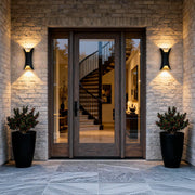 modern waterproof outdoor wall lights with curved led up and down lighting
