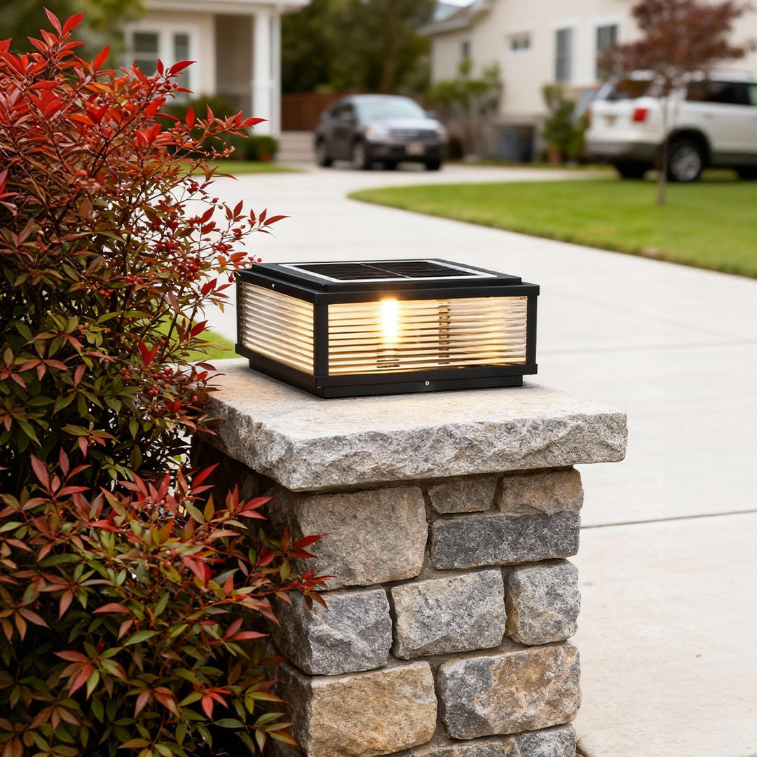 square ribbed glass outdoor pillar mount light