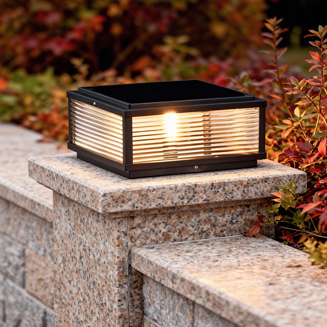 square ribbed glass outdoor pillar mount light