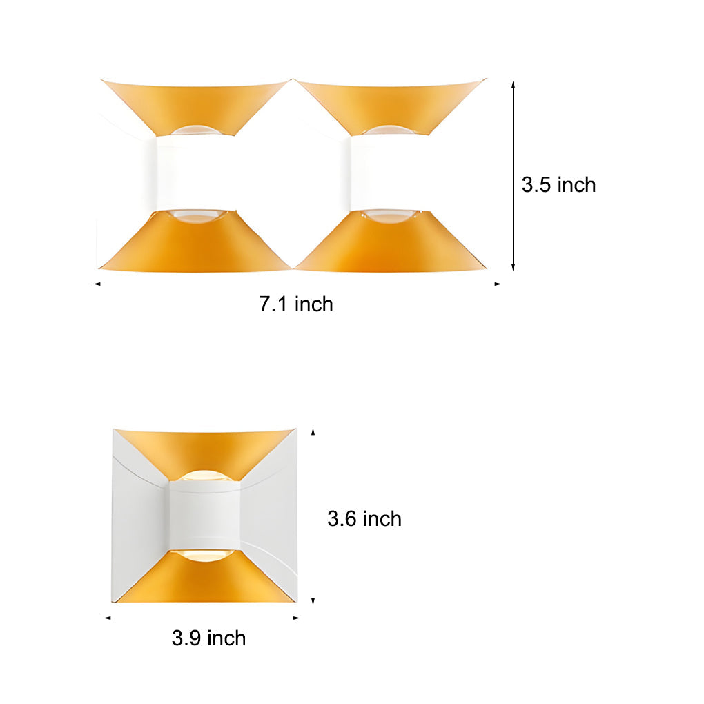 Square Up/Down Outdoor Wall Sconce — Die-Cast Aluminum, 6W LED, IP65, Black+Gold or White+Gold