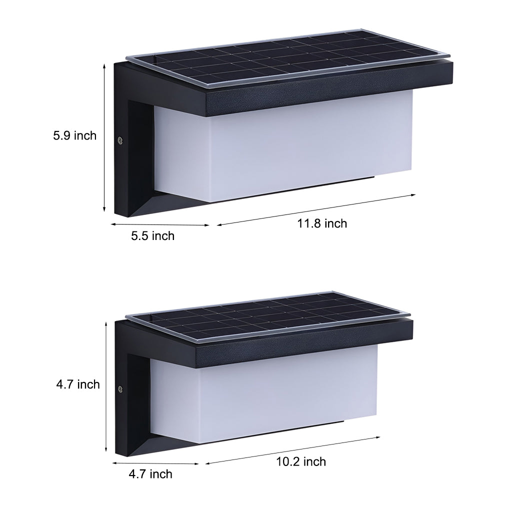 Modern Black Rectangle Solar Outdoor Wall Sconce — Die-Cast Aluminum & Acrylic, 18W/30W LED, Light-Control Induction, Weatherproof