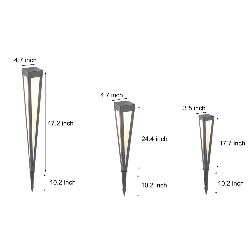 Square-Top Conical Bollard Path Light — Aluminum & Acrylic, Adjustable RGB Solar LED, 17.7" / 24.4" / 47.2"