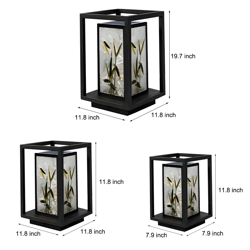 Landscape-Pattern Solar Bollard Path Light — Galvanized Steel & Hand-Painted Acrylic, E27, IP55, 12W/24W