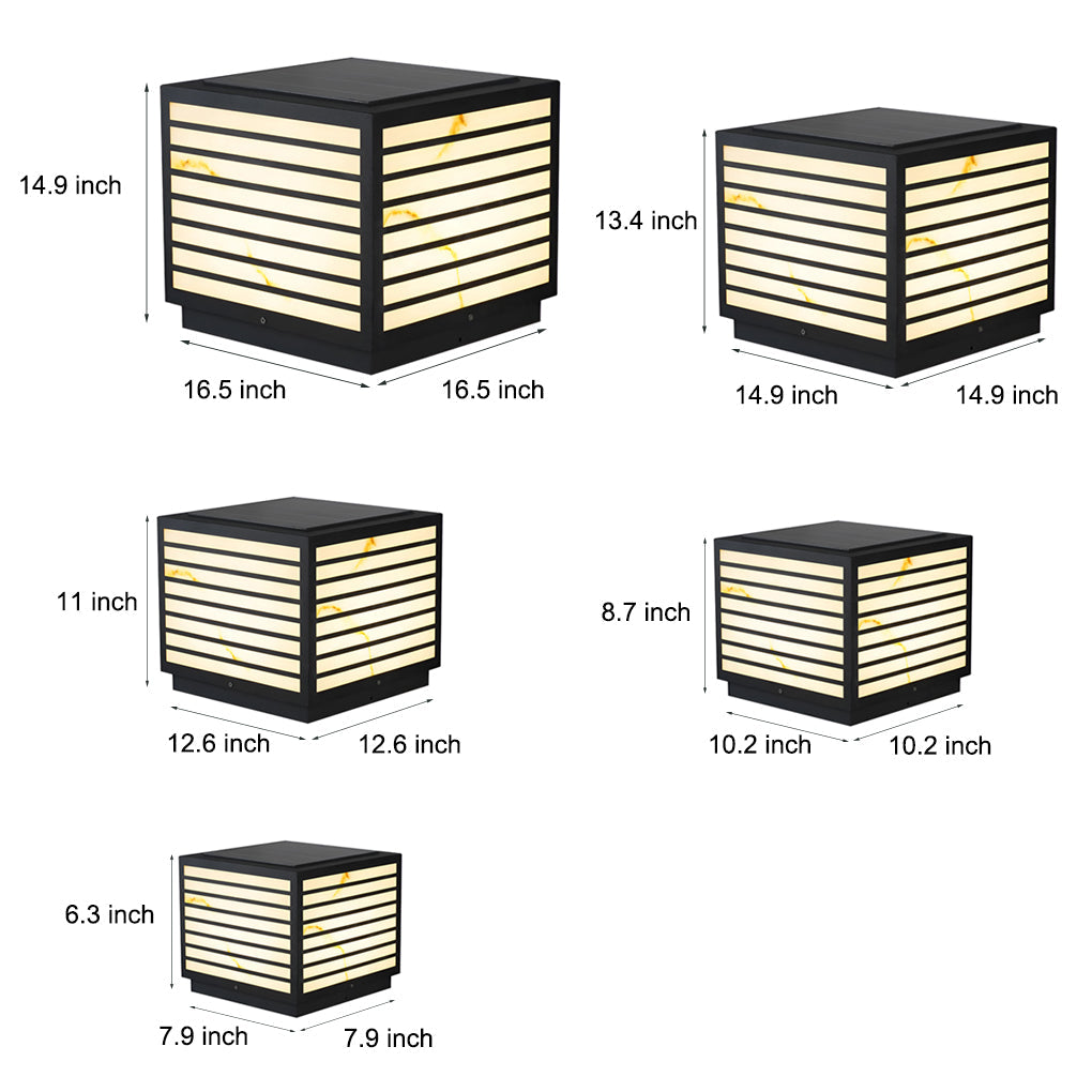 Modern Square Outdoor Pillar Post Light — Stainless Steel, Faux Marble, Solar / Hardwired, IP65