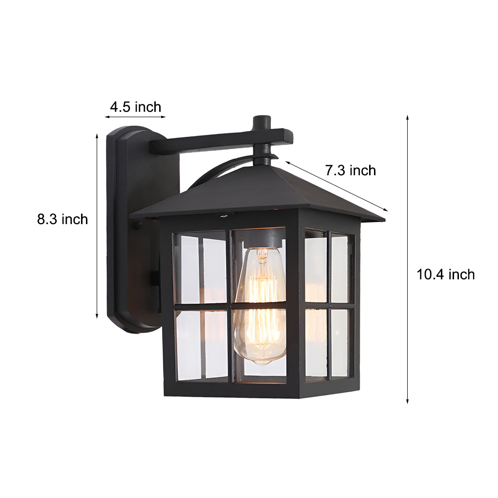 Antique Lantern Outdoor Wall Sconce — Black Die-Cast Aluminum and Glass, E27, Waterproof