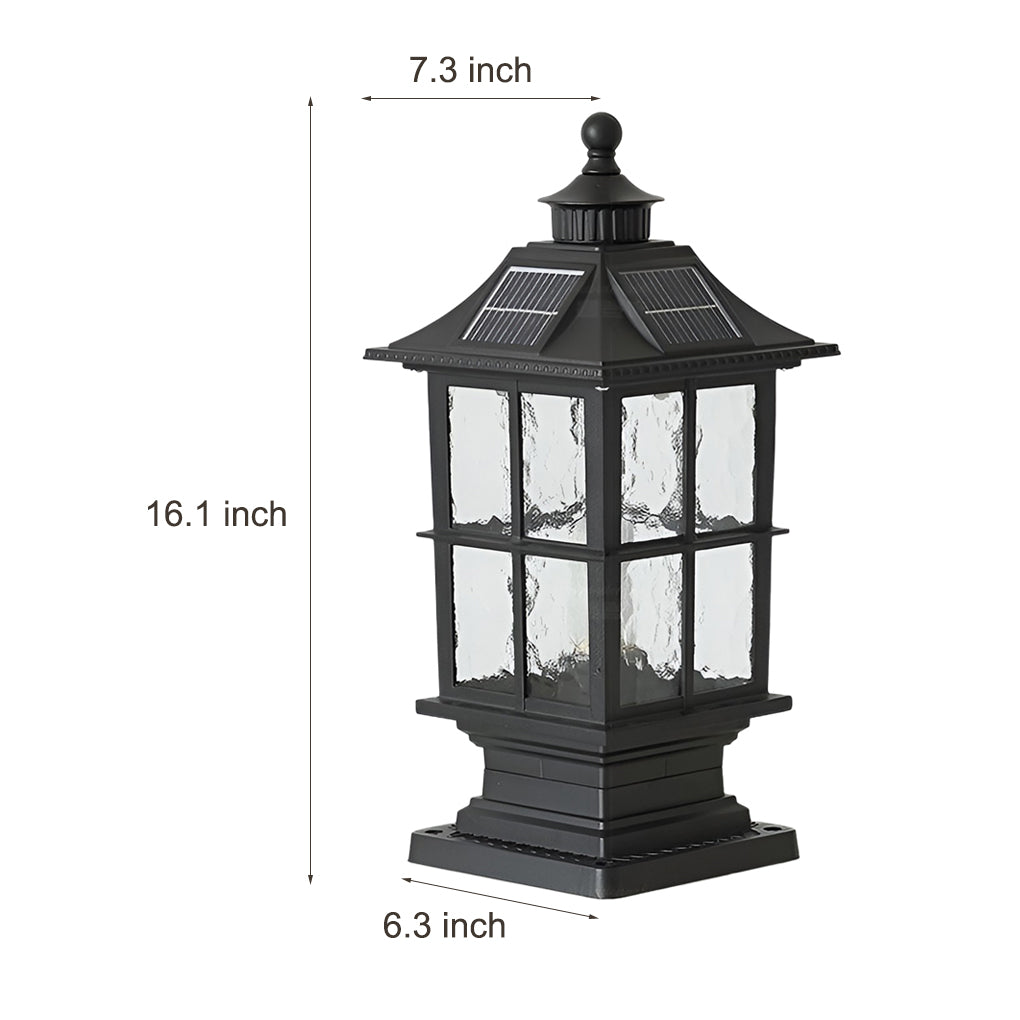 Modern Black Solar Post Cap Pillar Light — Die-Cast Aluminum & Glass, E27 LED, Remote Control, Dimmable
