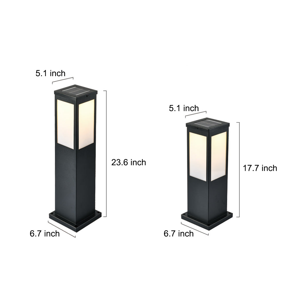 Square Industrial Solar Bollard Light — Black Iron and Acrylic, E27, Three-Step Dimming, Remote Control, IP65 Weatherproof