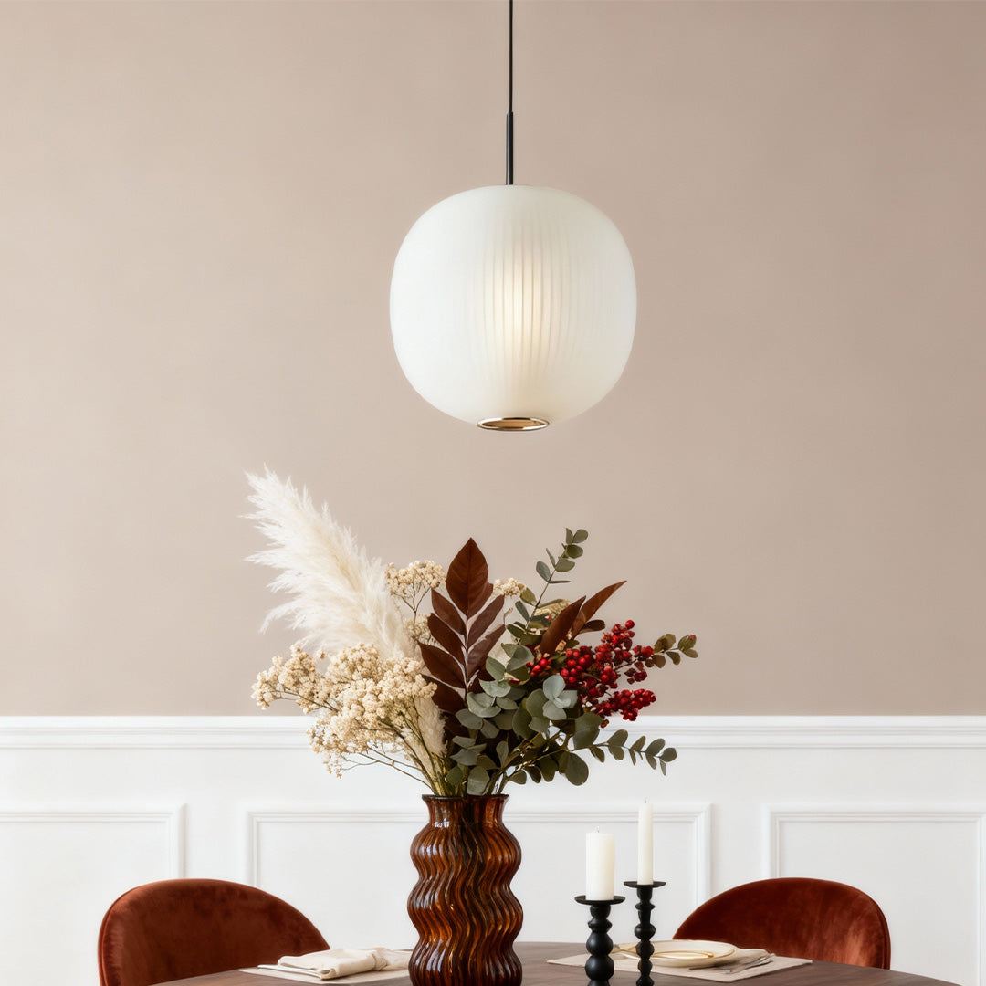 Round Lantern Pendant Light — Glass, LED, 9" Diameter, Black or White
