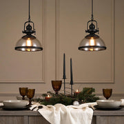 Retro Industrial Bowl Pendant Light — Iron and Antique Glass, E27, Hardwired, 12.2" Diameter