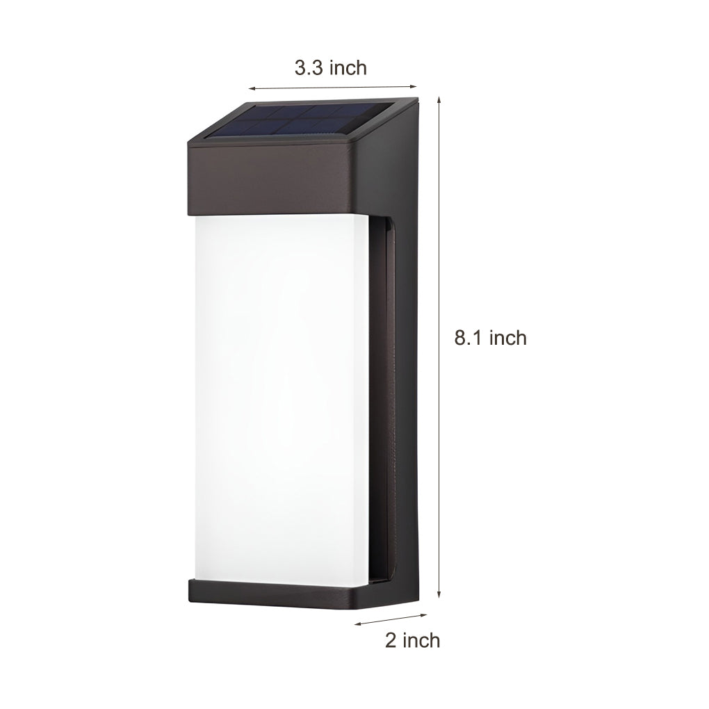 Rectangular Solar Outdoor Wall Sconce, Set of 2 — Die-Cast Aluminum, Frosted Glass, LED, IP44, 3000K Warm White
