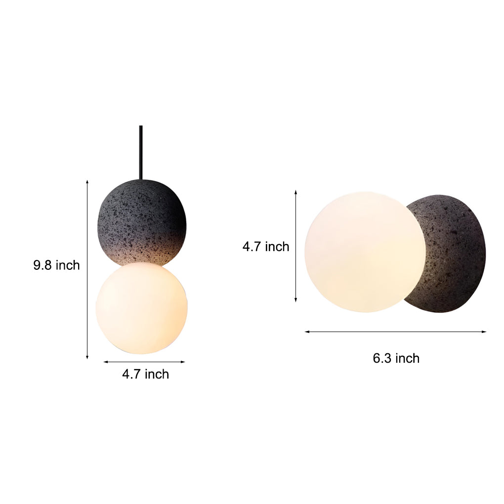 Modern Minimalist Cement Pendant Light or Wall Sconce — Black & White, LED, 4.7" Diameter