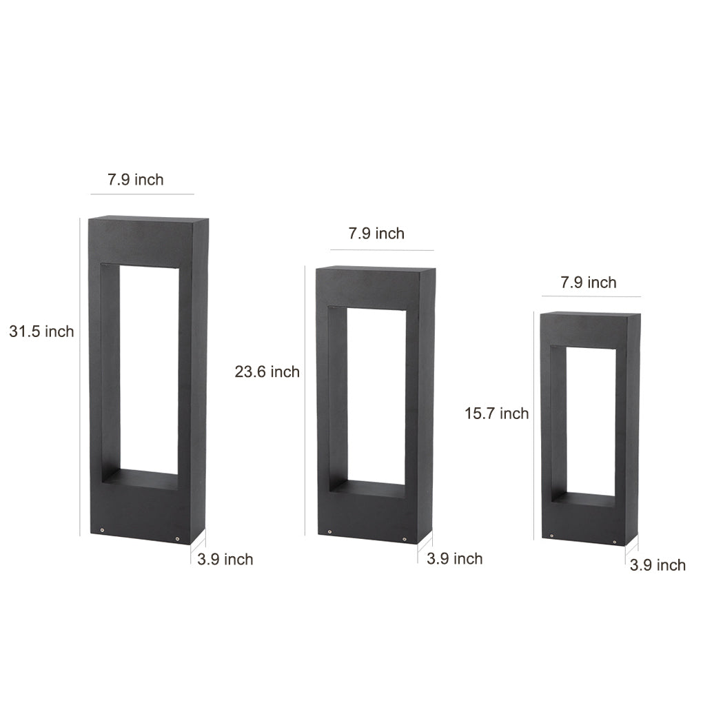 Rectangular Slim LED Bollard Light — Black Aluminum, 10W Hardwired, IP54, Warm or Cool White
