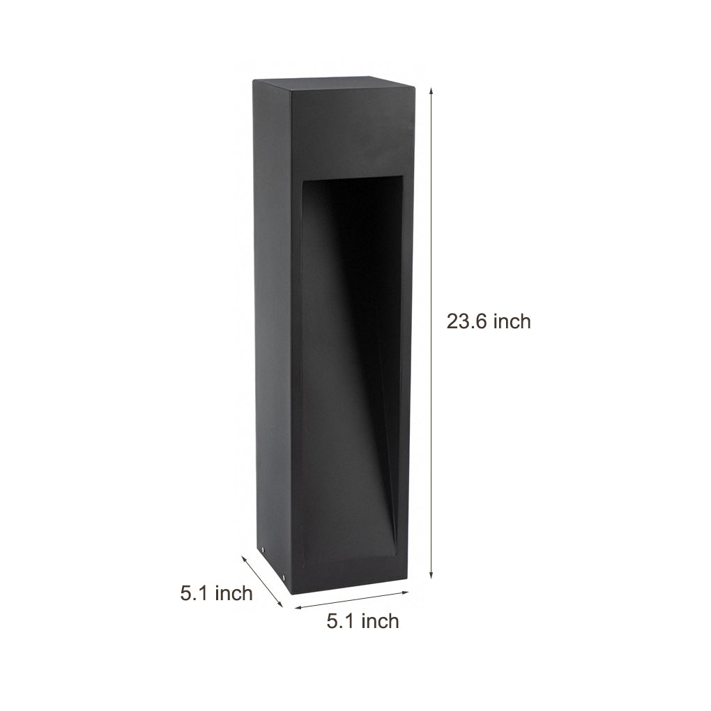 Industrial Rectangular LED Bollard Path Light — Black Iron & Glass, 5W, IP54 Weatherproof, 23.6" H