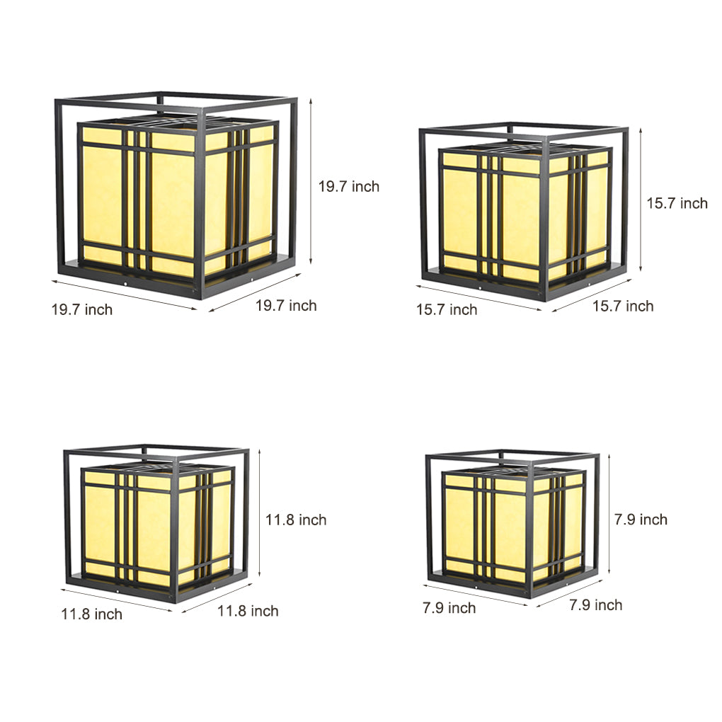 Square Outdoor Post Cap Light — Black Galvanized Steel, Imitation Marble Shade, LED, Waterproof, Hardwired