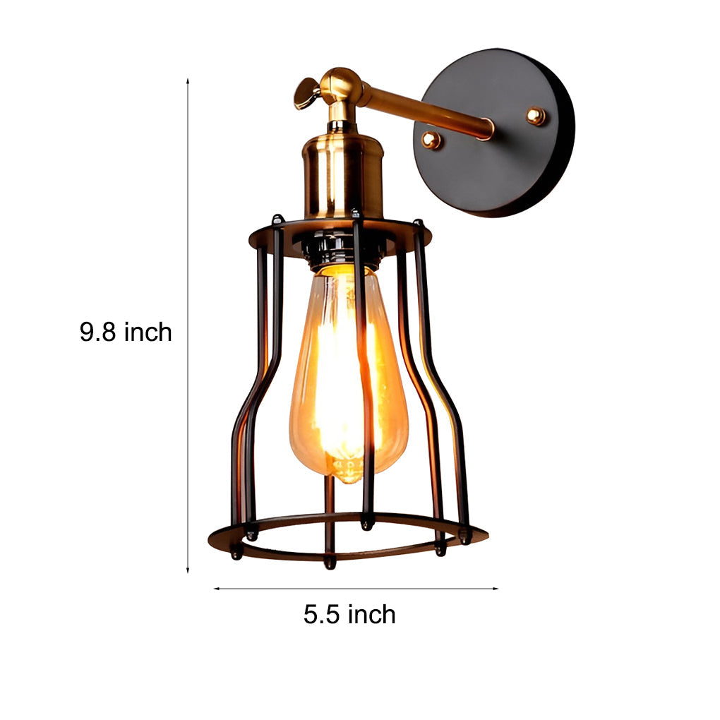 Adjustable Retro Industrial Wall Sconce — Iron and Copper, E27, Plug-In, Waterproof