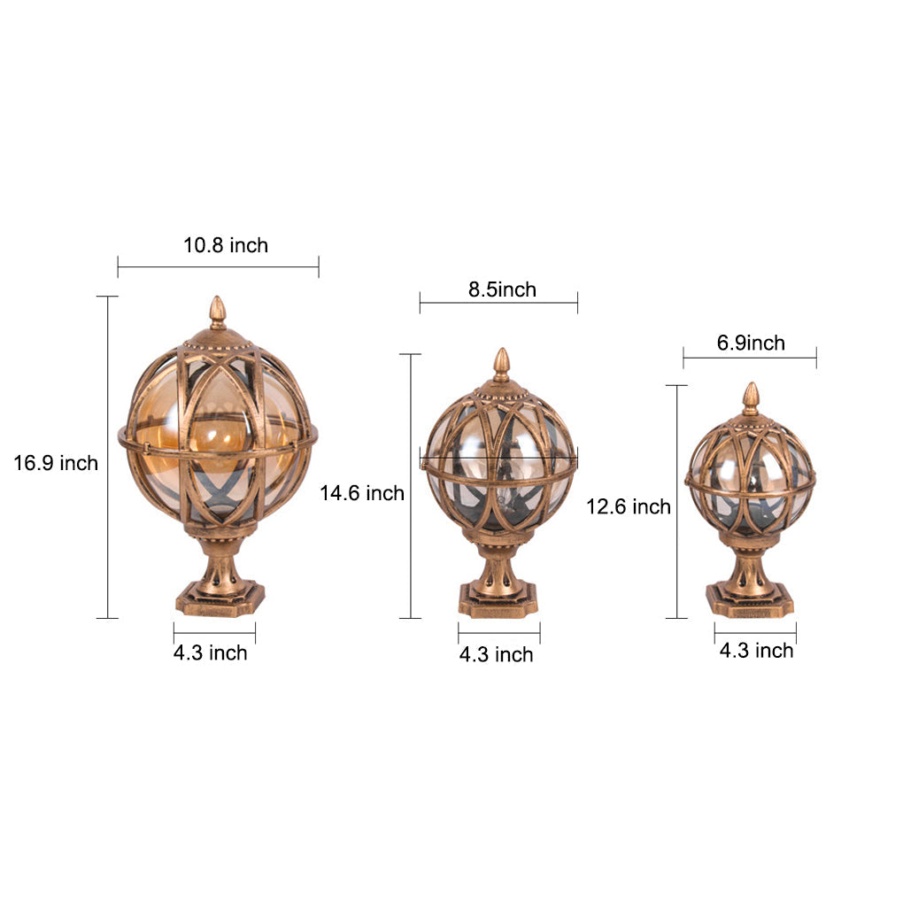 Round Glass Outdoor Post Cap Light — Aluminum, E27, Waterproof, Black or Bronze