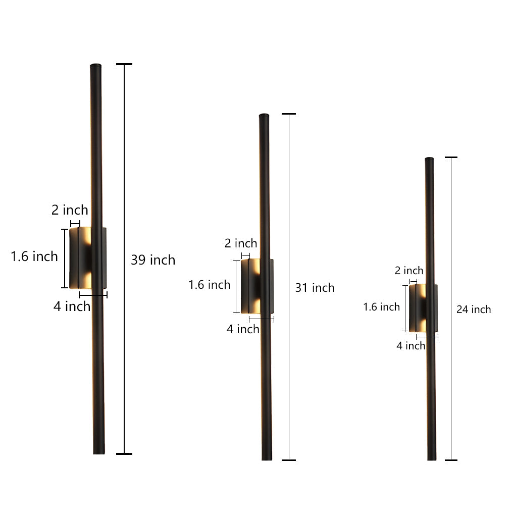 Linear LED Wall Sconce — Electroplated Iron, Black or Gold, 24"/31"/39" Modern
