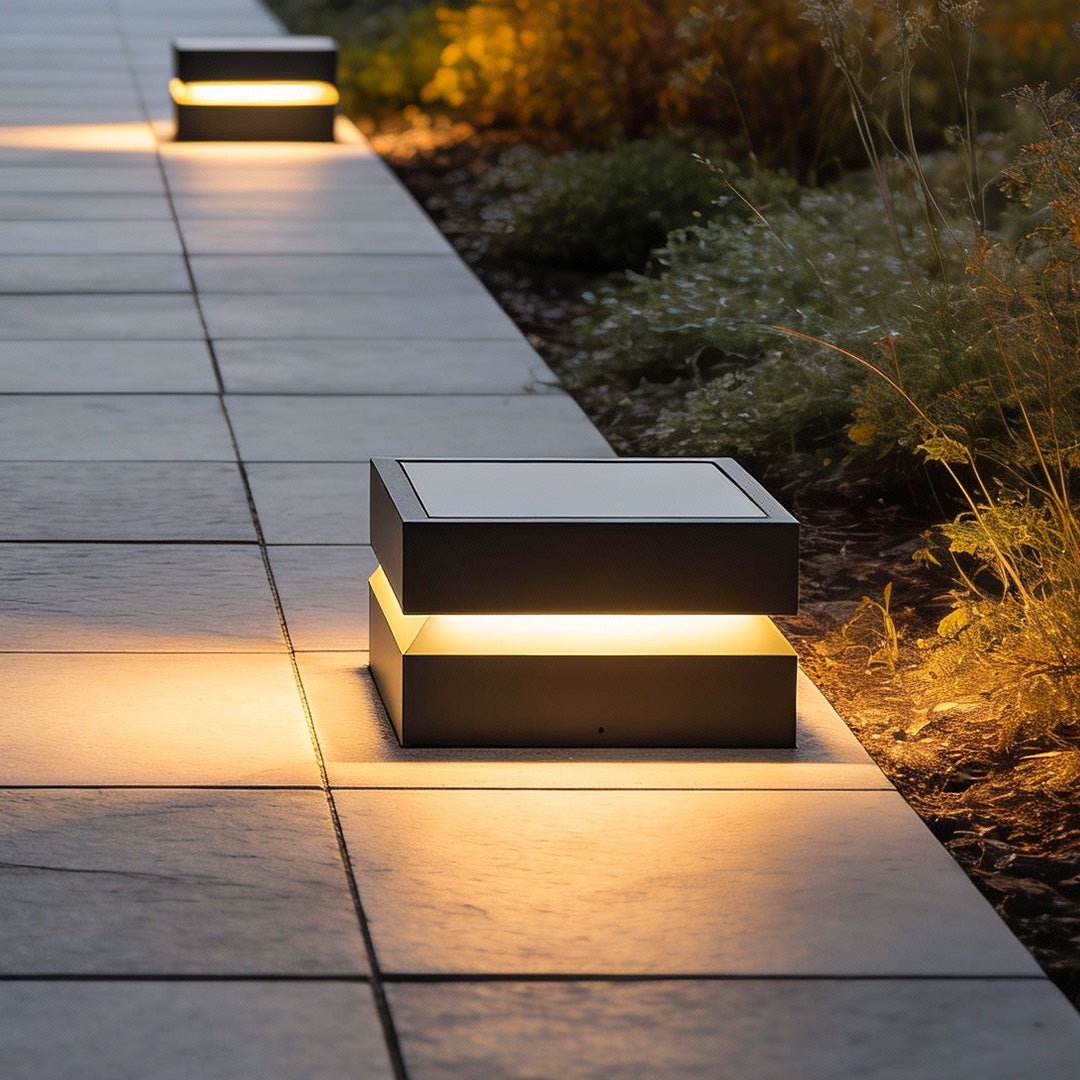 Modern Square LED Post Cap Pillar Light — Black Stainless Steel, 16W, Solar / Hardwired, IP65, 3000K