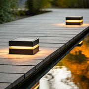 Modern Square LED Post Cap Pillar Light — Black Stainless Steel, 16W, Solar / Hardwired, IP65, 3000K