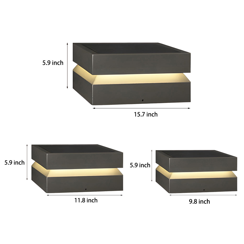 Modern Square LED Post Cap Pillar Light — Black Stainless Steel, 16W, Solar / Hardwired, IP65, 3000K