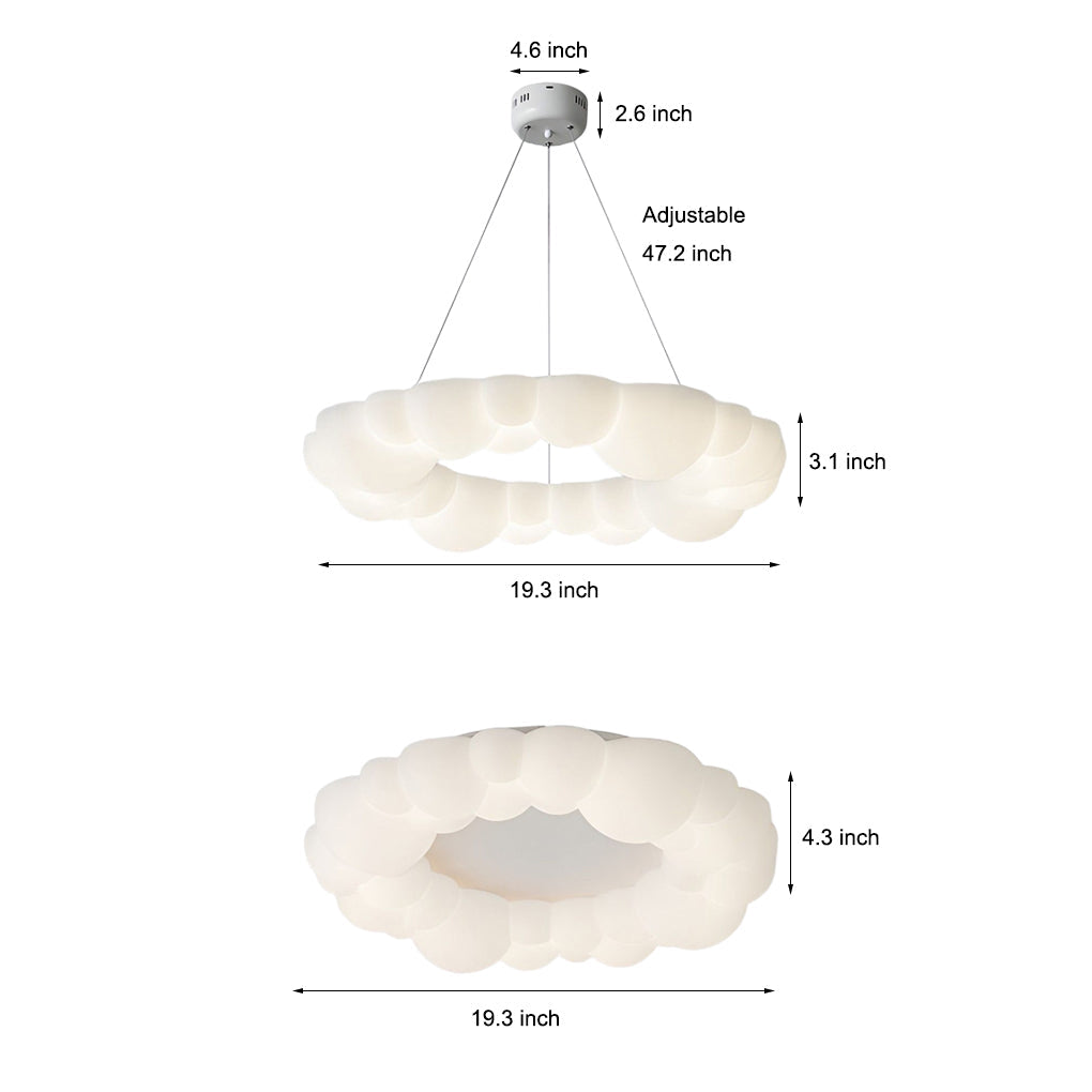 Bubble Cloud LED Flush Mount — Iron & PE, 19.3" Diameter, 72W Stepless Dimming, Remote Control
