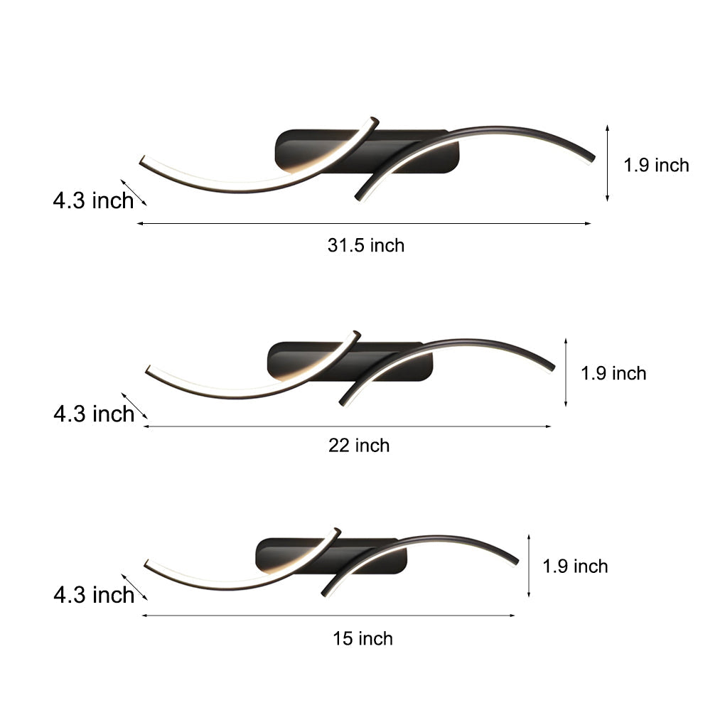 Modern S-Shaped Linear Wall Sconce — Iron and Silicone, LED, Three-Step Dimming (3000K/4500K/6000K), 8W–18W, Black / White / Gold