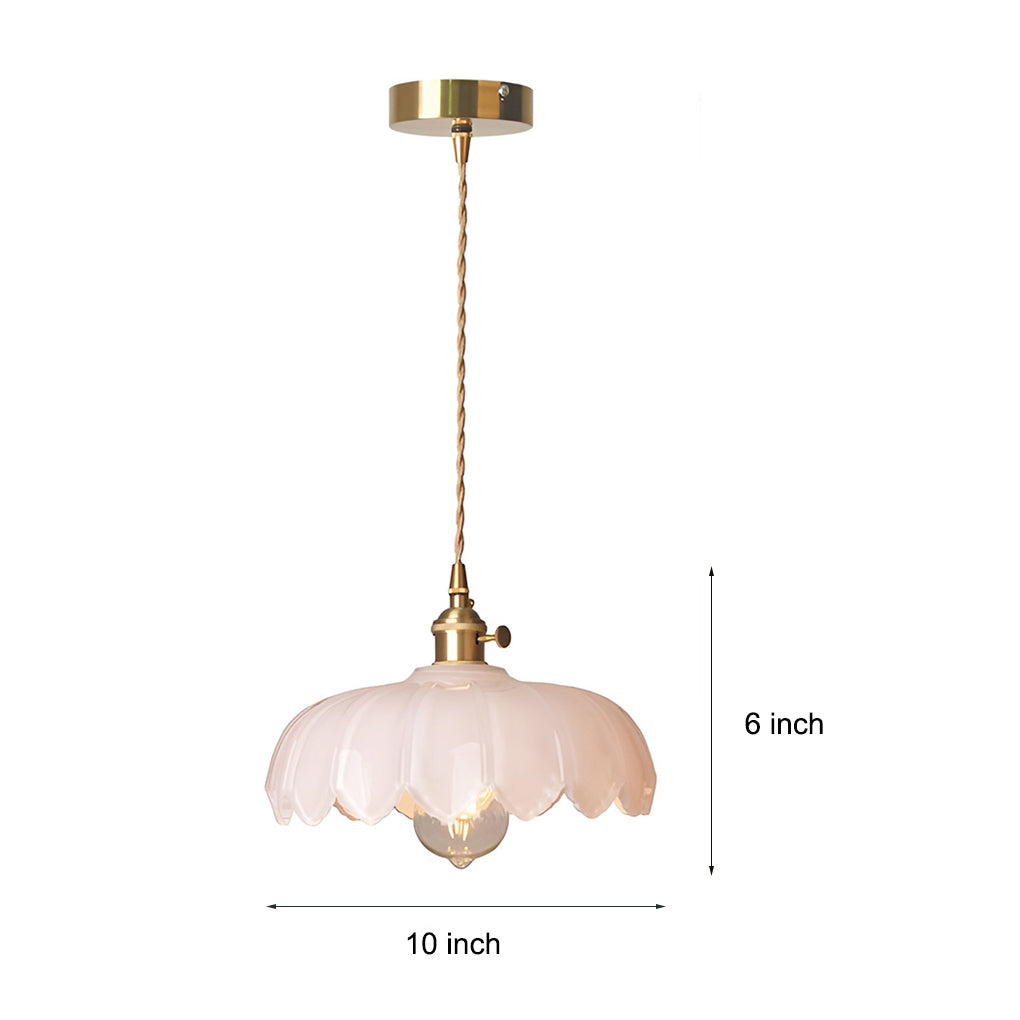 Retro Flower Glass Mini Pendant — Brass, Rotary Switch, 10" Diameter, Clear / Amber / Green / White