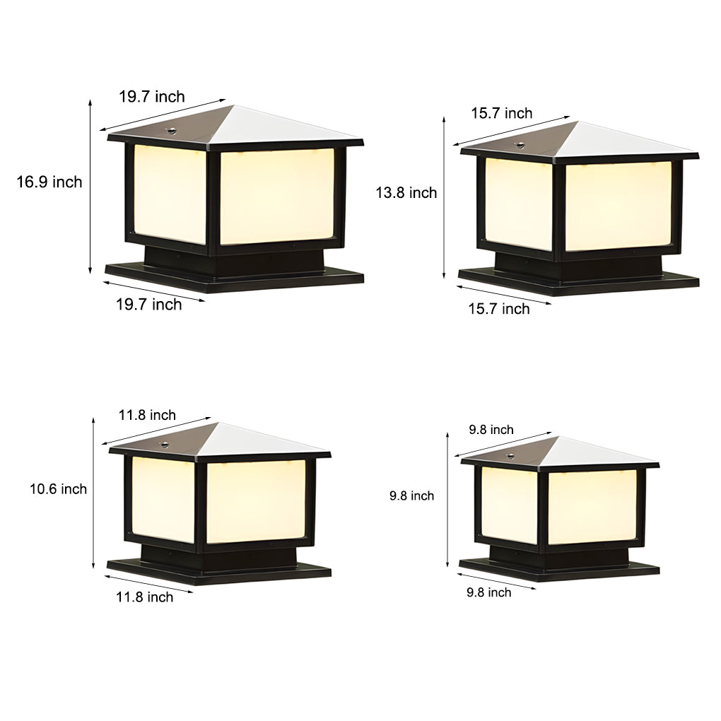 Square Solar Fence Post Light — Aluminum, Black, Three-Step Dimming, Waterproof