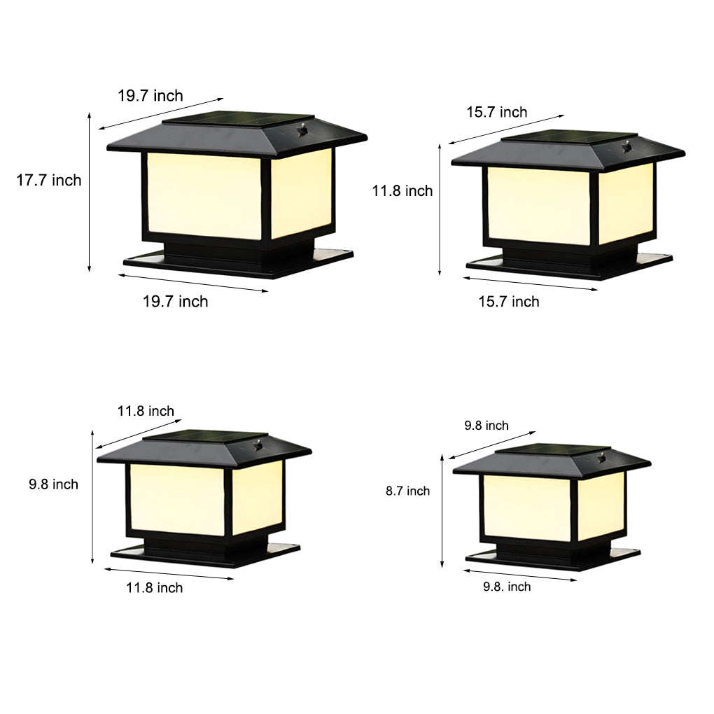 Square Solar Fence Post Light — Aluminum, Black, Three-Step Dimming, Waterproof