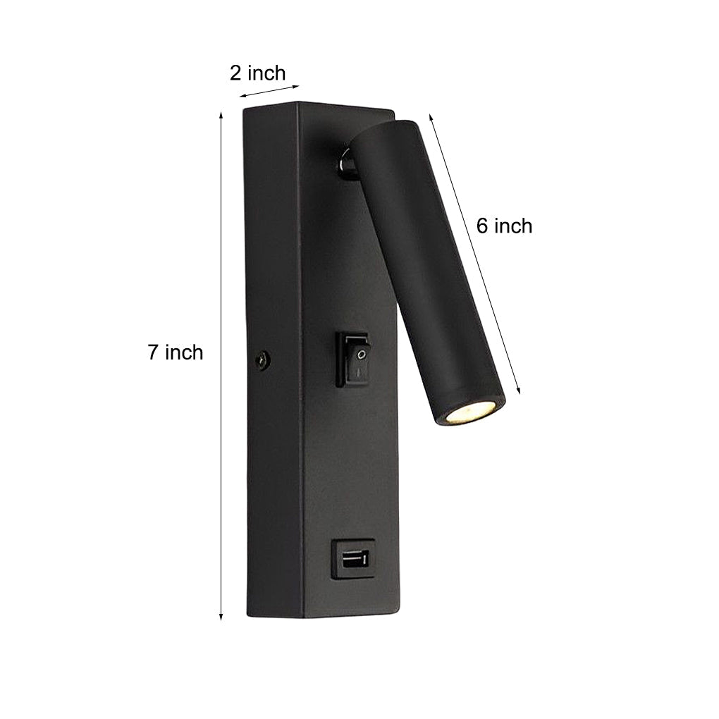 Modern Rectangular Adjustable LED Wall Lamp with Switch and USB Charging Port