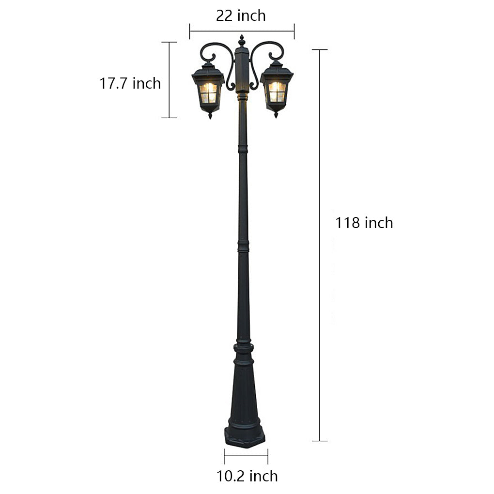 Black Outdoor Post Lights, Set of 2 — Aluminum & Glass, E27, 15W / 30W, 118" Tall, 3000K Warm White