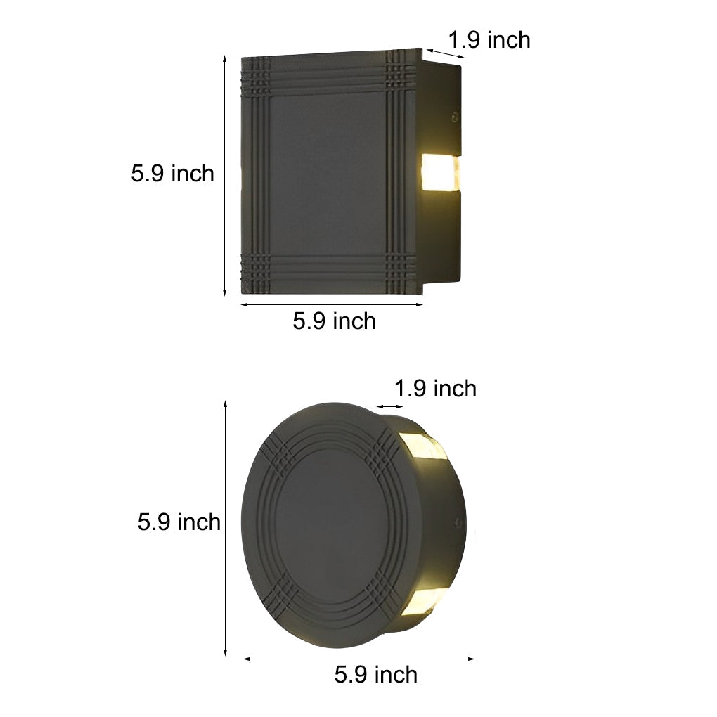 Cross Star Up/Down Outdoor Wall Sconce — Black Aluminum & Glass, 12W LED, IP54, Round or Square