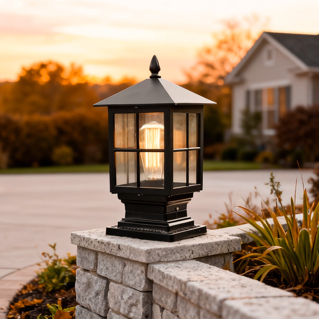 classic black solar pillar lights traditional square design with waterproof led