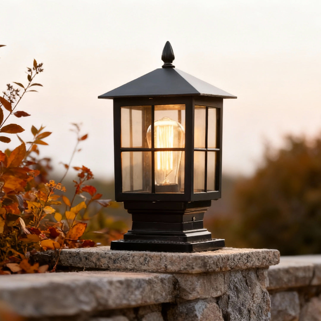 classic black solar pillar lights traditional square design with waterproof led