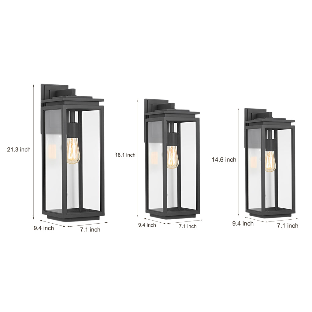 Industrial Outdoor Wall Sconce — Black Die-Cast Aluminum and Glass, Rectangular, Waterproof, E27