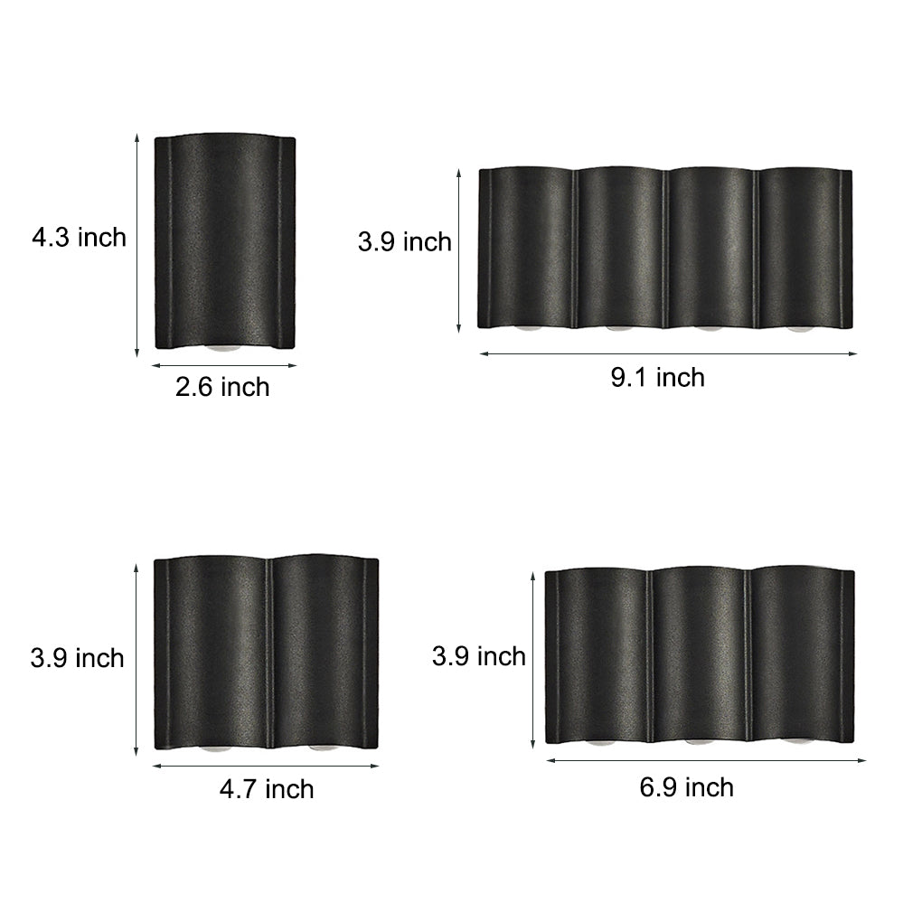 Modern Up/Down Wave Outdoor Wall Washer — Aluminum, LED, 2W–8W, 2- to 8-Light, IP Weatherproof