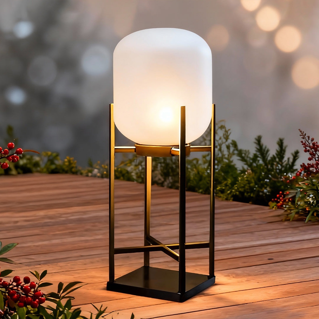 Lantern Outdoor Floor Lamp — Black Stainless Steel & Acrylic, LED, Solar or Hardwired, IP65, 3000K
